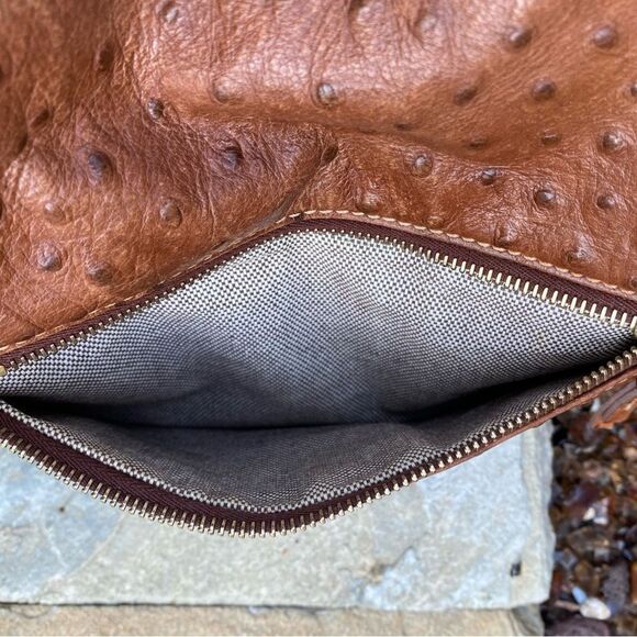 Vintage Dooney & Bourke Caramel/Cognac Ostrich Leather Shoulder/Tote Bag - Picture 6 of 13